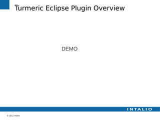 12

        Turmeric Eclipse Plugin Overview




                     DEMO




© 2011 Intalio
 