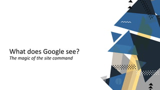 What does Google see?
The magic of the site command
 