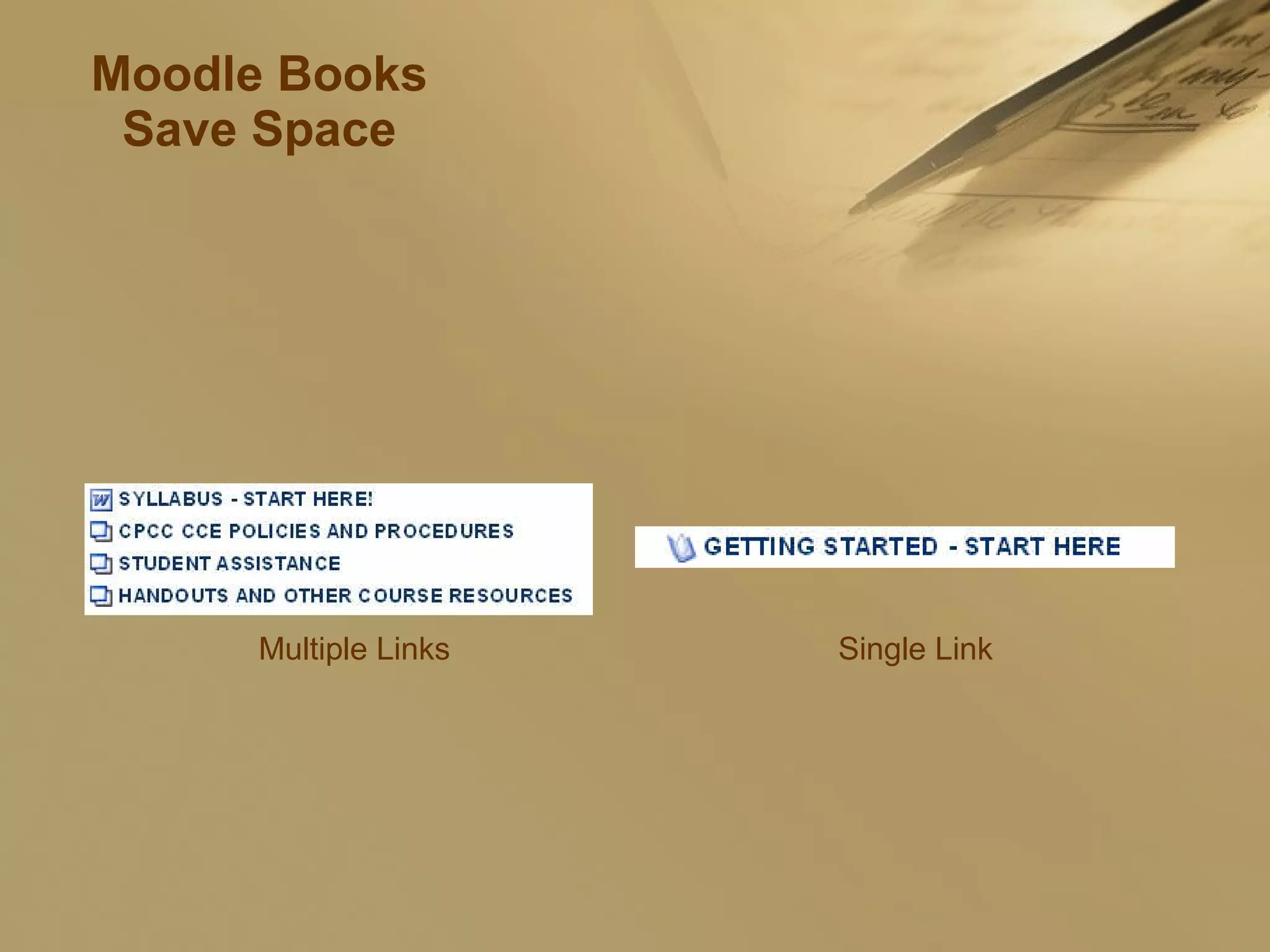Moodle Books Save Space Multiple Links Single Link 