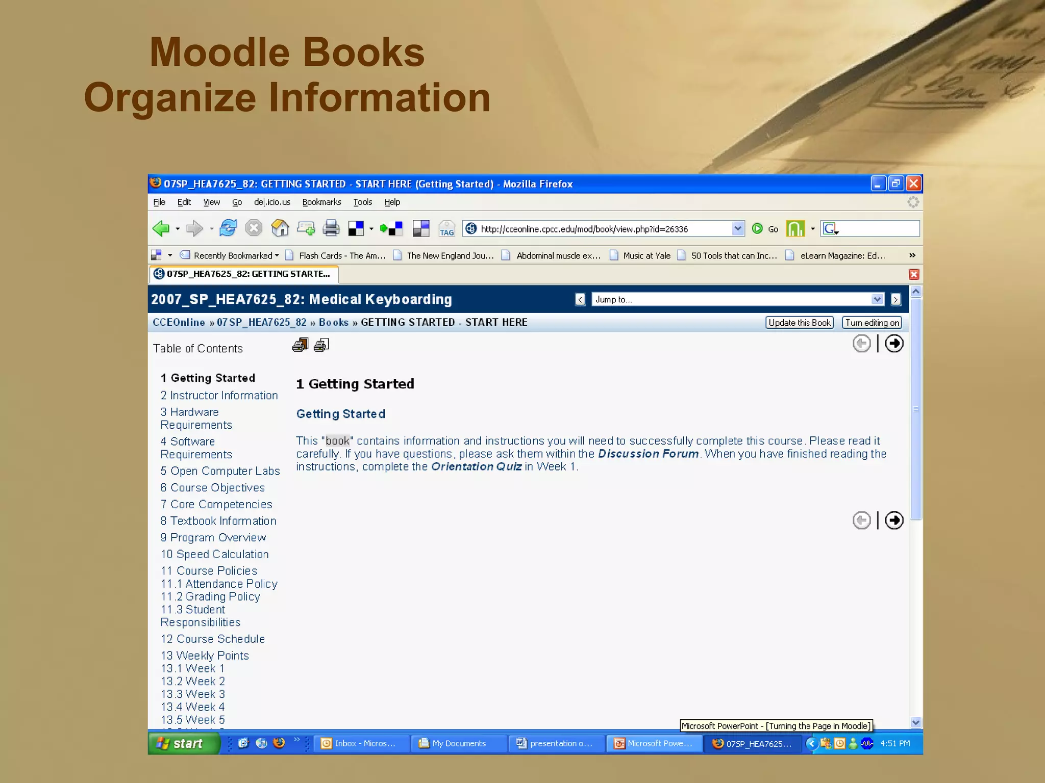 Moodle Books Organize Information 