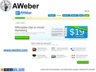 AWeber
www.aweber.com
Stefanie Hahn & Chris Beadling | www.StefanieHahn.net/slides | October 2013 | #GenBlue
 