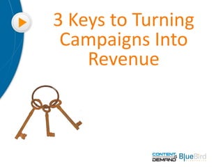 THIS
IS WHAT
HAPPENS
WHEN YOU USE
3 Keys to Turning
Campaigns Into
Revenue
 