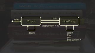 Non-EmptyEmpty
depth depth
top
push
pop [depth > 1]
push
pop [depth = 1]
new
 