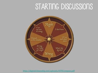 Starting discussions

http://digitalcitizenship.net/uploads/ISTECompass.pdf

 
