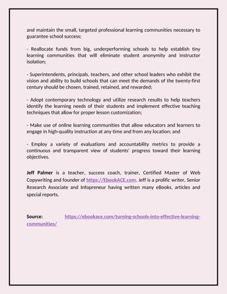Turning Schools Into Effective Learning Communities | PDF