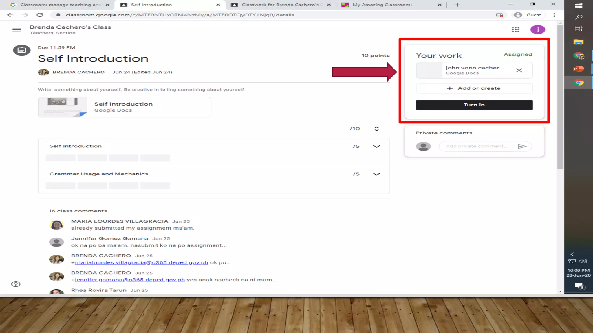 (Google Classroom)TURNING IN of classwork 