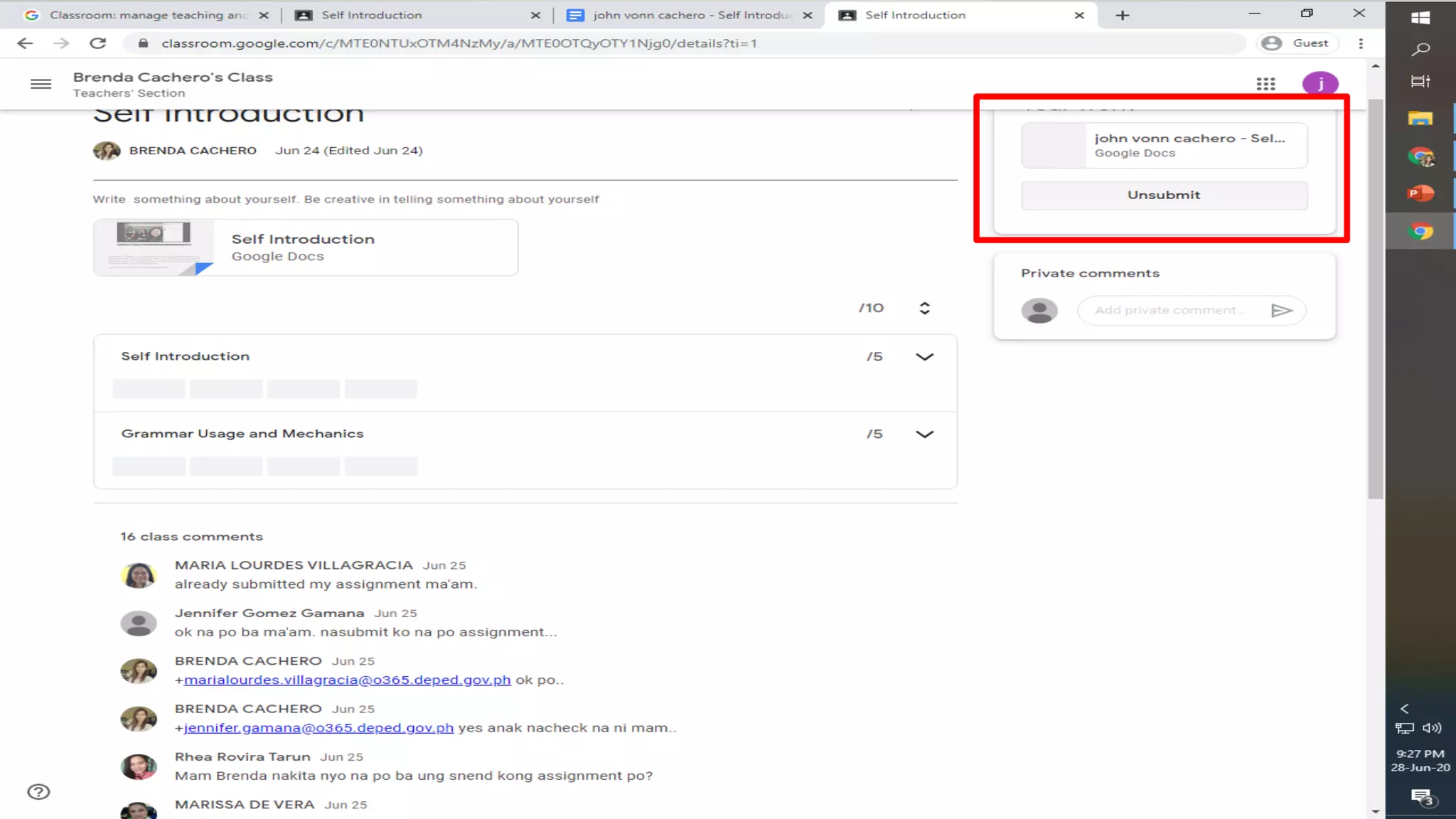 (Google Classroom)TURNING IN of classwork 