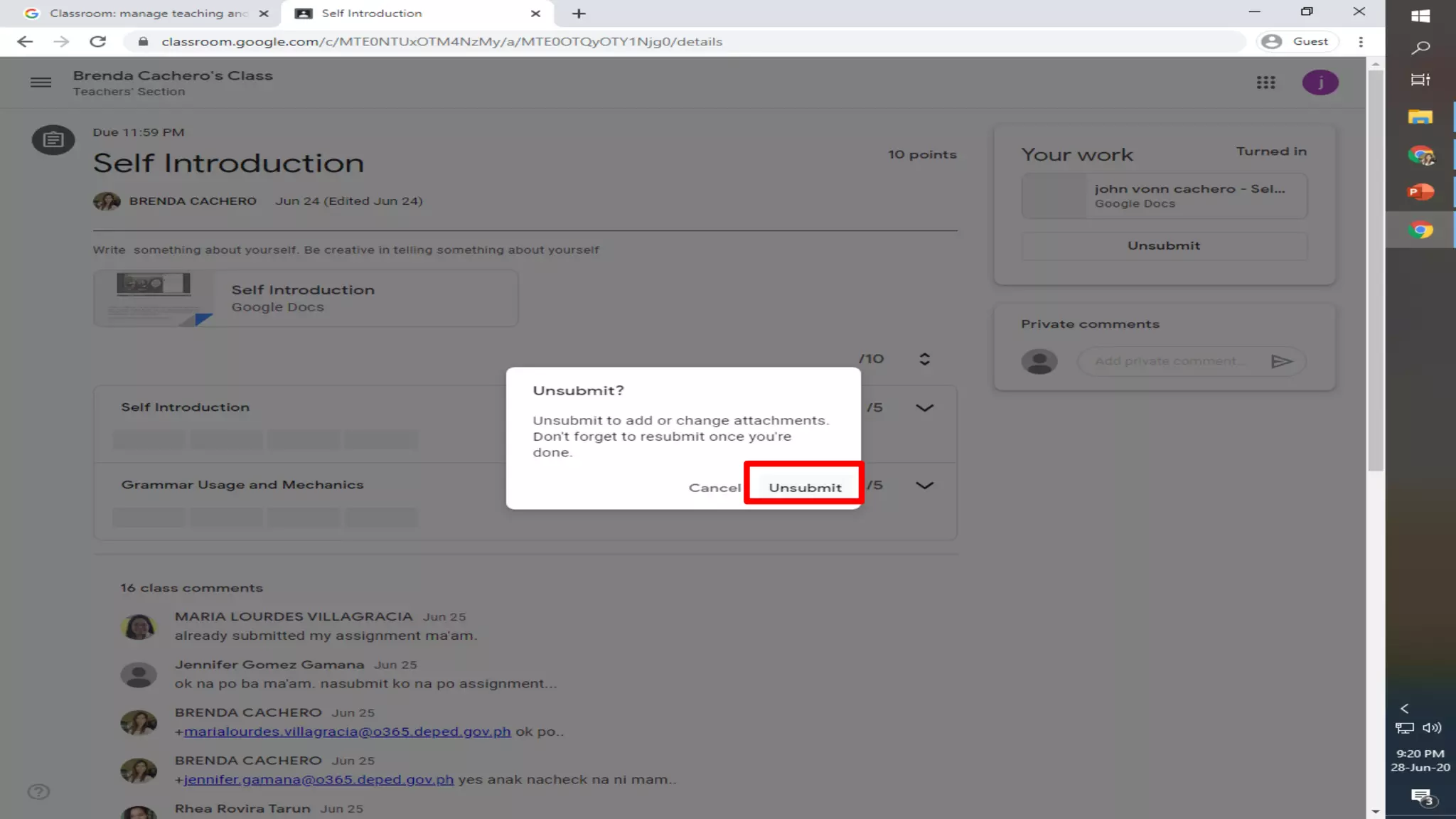 (Google Classroom)TURNING IN of classwork 