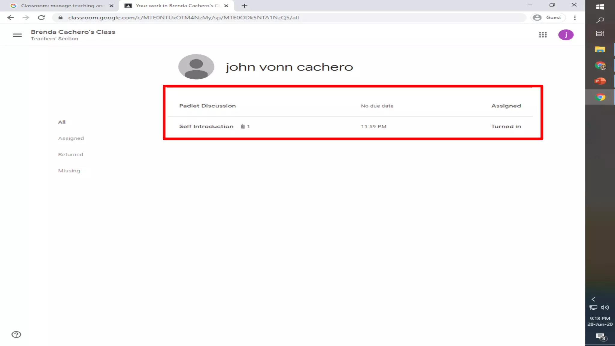 (Google Classroom)TURNING IN of classwork 