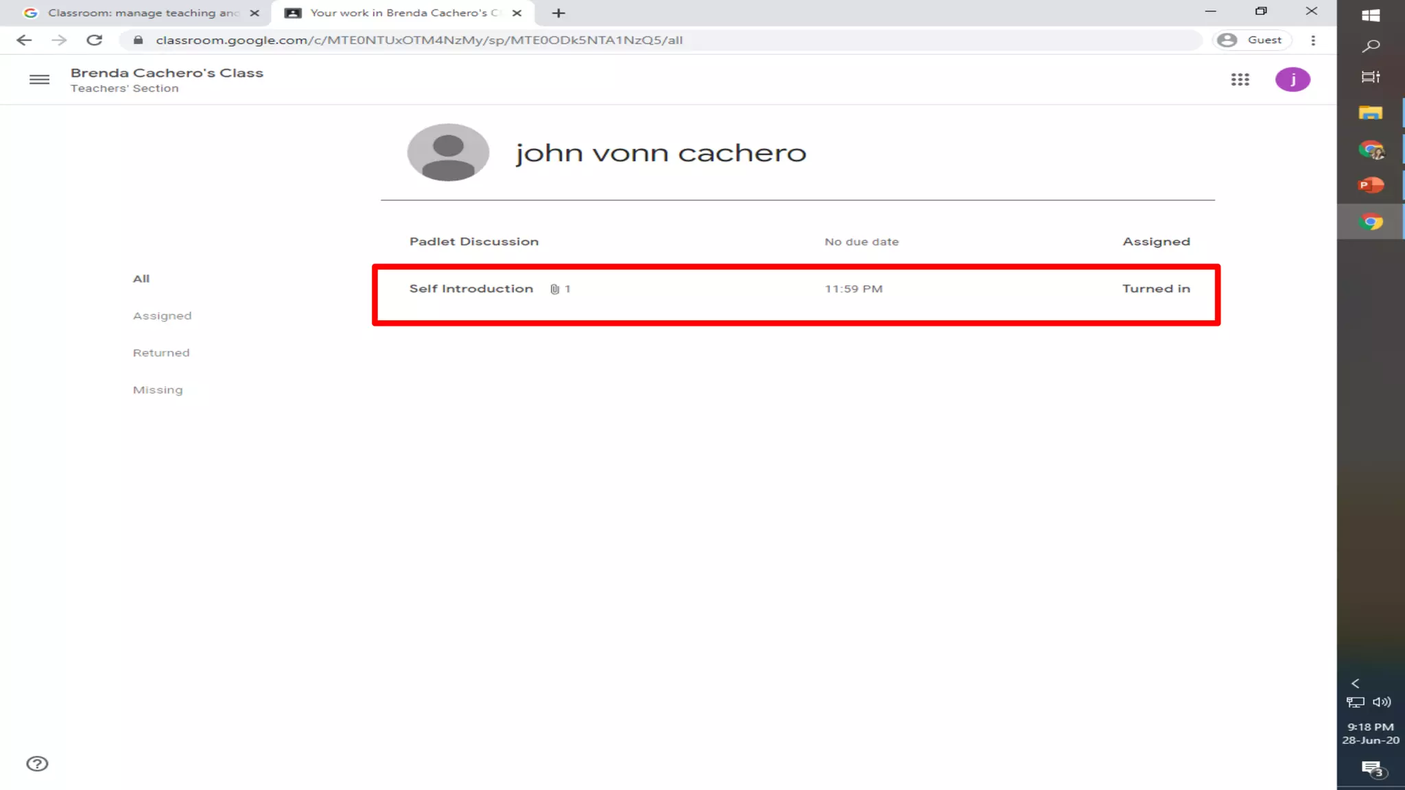(Google Classroom)TURNING IN of classwork 