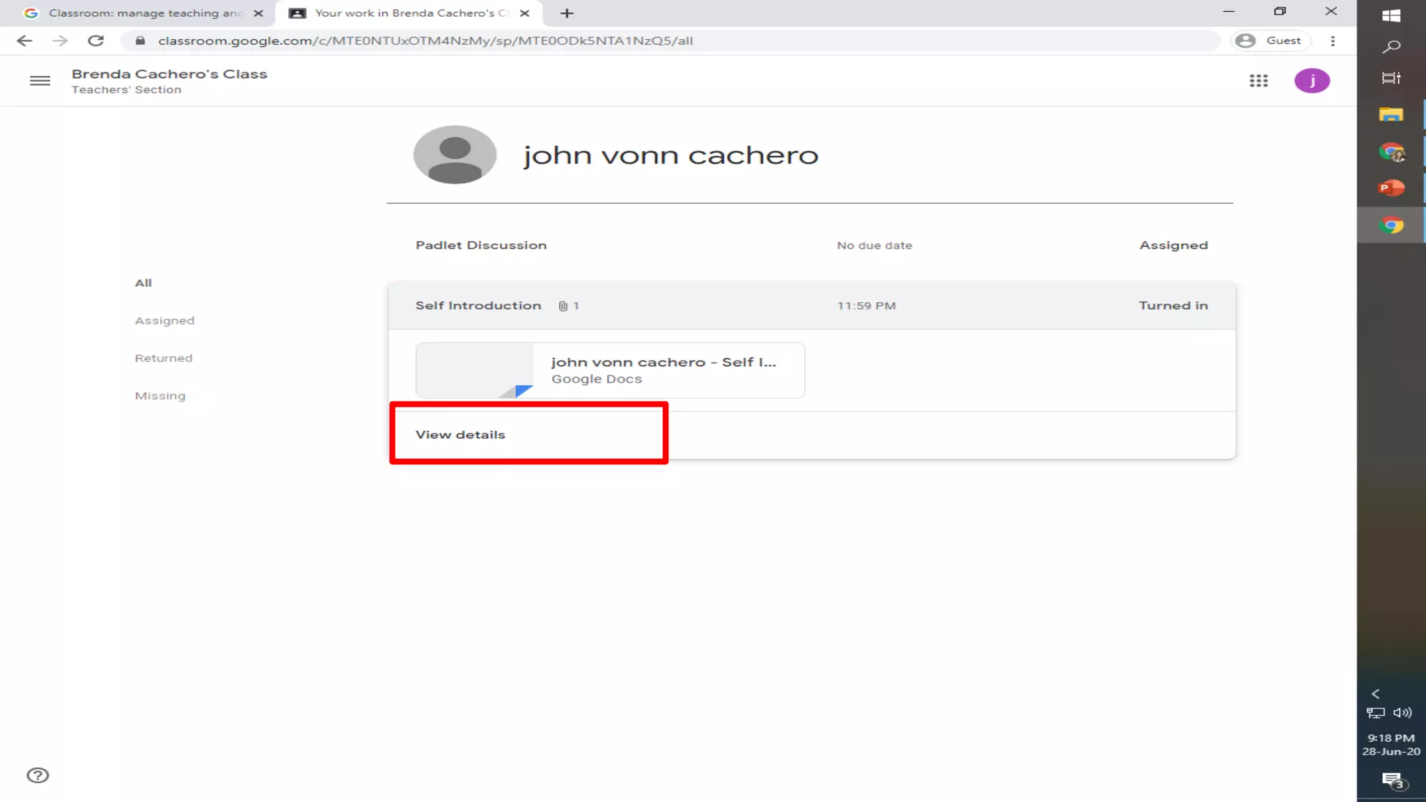 (Google Classroom)TURNING IN of classwork 