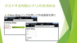 テストする内容(シナリオ)を決める
 ②New Blogリンクを押して作成画面を開く
 
