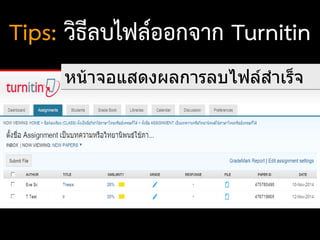 Tips: วิธีลบไฟล์ออกจาก Turnitin
หน้าจอแสดงผลการลบไฟล์สาเร็จ
 