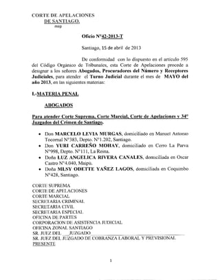 Turno receptores judiciales mayo 2013 en Santiago