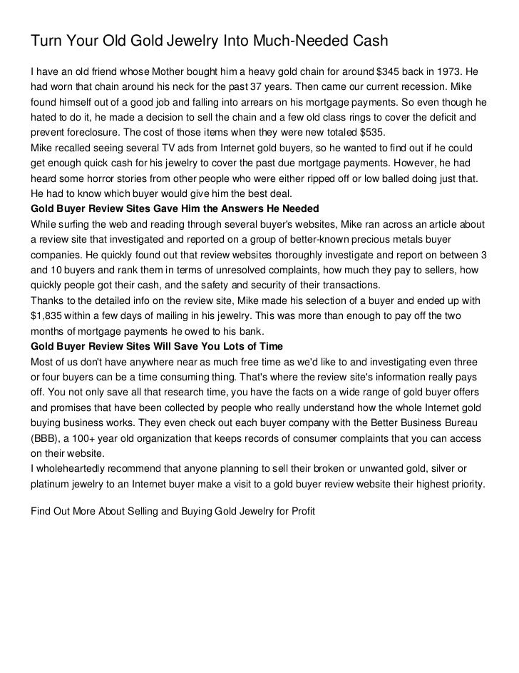 Turn Your Old Gold Jewelry Into MuchNeeded Cash