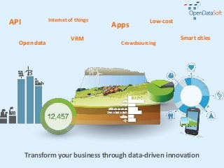 Transform your business through data-driven innovation
API
Open data Crowdsourcing
Internet of things
Apps
Smart citiesVRM
Low-cost
 