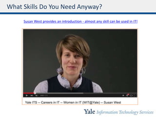 What Skills Do You Need Anyway?
Susan West provides an introduction - almost any skill can be used in IT!
 