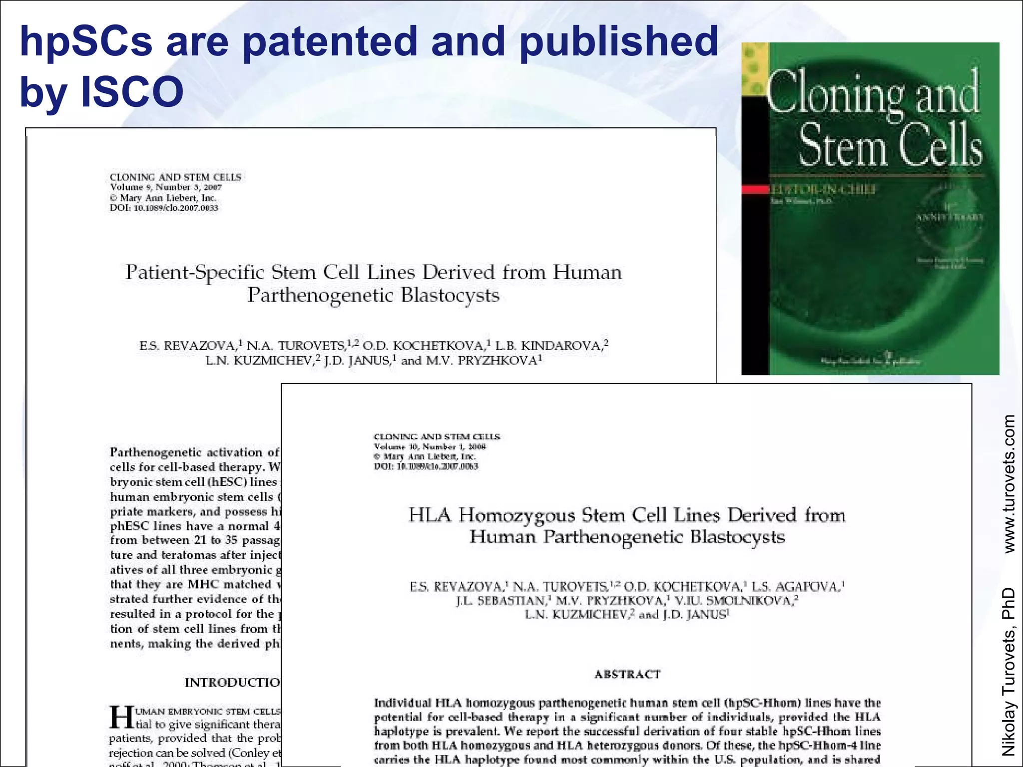 hpSCs are patented and published by ISCO Nikolay Turovets, PhD  www.turovets.com 