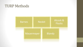 TURP Methods
NesbitBarnes
Alcock &
Flocks
Mauermayer Blandy
 
