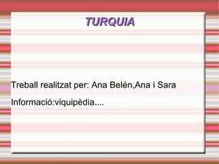 TURQUIA Treball realitzat per: Ana Belén,Ana i Sara Informació:viquipèdia.... 