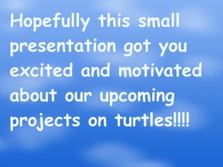 Hopefully this small presentation got you excited and motivated about our upcoming projects on turtles!!!! 
