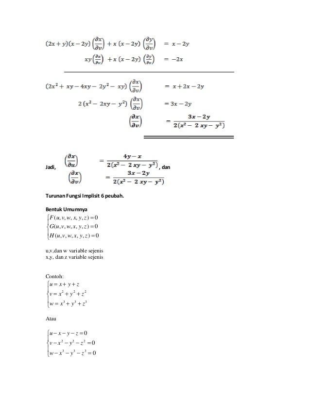 Turuna Parsial Fungsi Dua Peubah Atau Lebih
