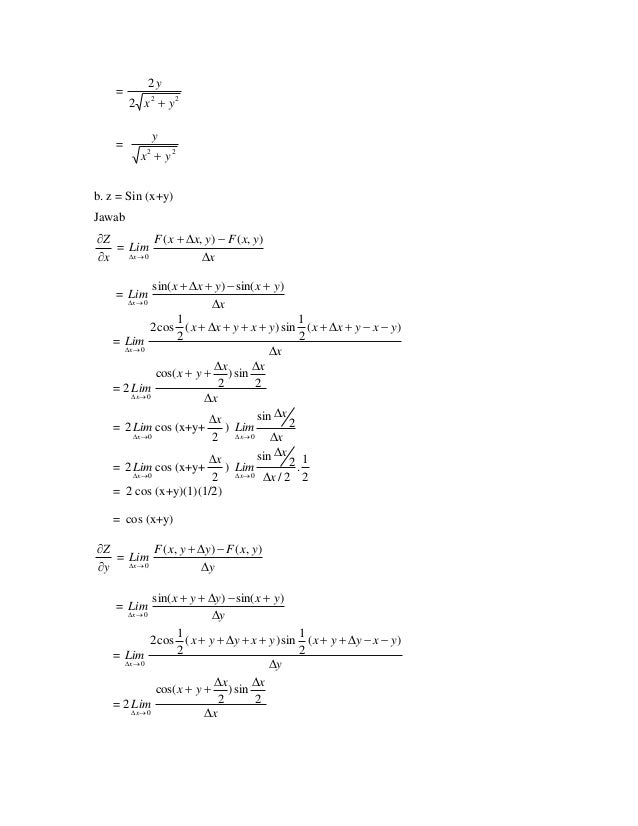 Turuna Parsial Fungsi Dua Peubah Atau Lebih