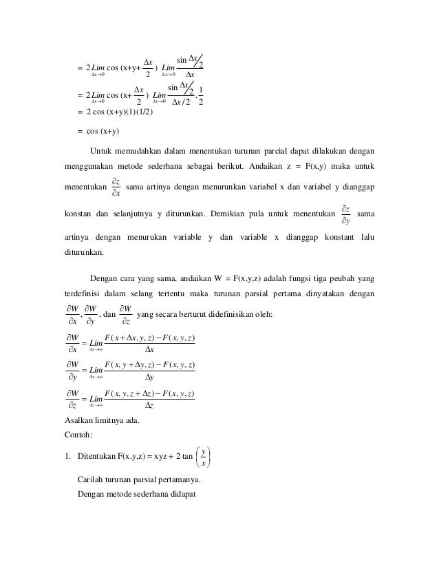 Turuna Parsial Fungsi Dua Peubah Atau Lebih
