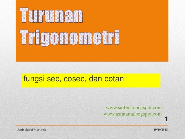 Turunan Cotan Sec Cosec