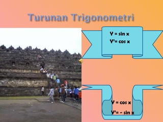 Y = sin x Y’= cos x Y = cos x Y’= - sin x
