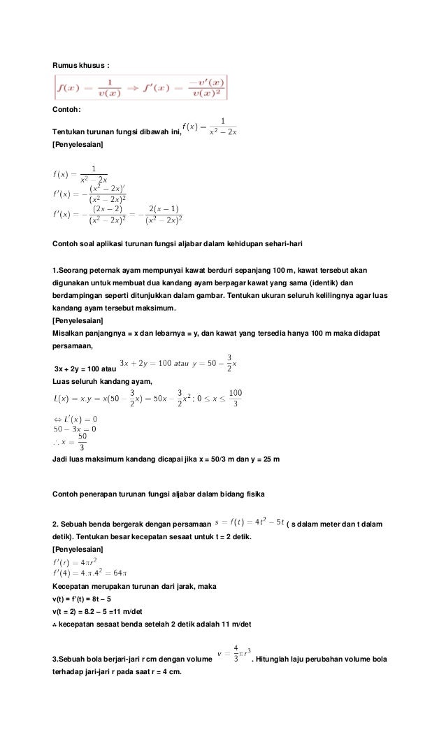 Contoh soal turunan fungsi aljabar