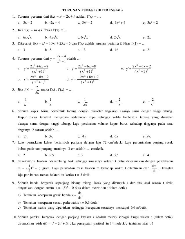 16 Contoh Soal Turunan Laju Perubahan Kumpulan Contoh Soal