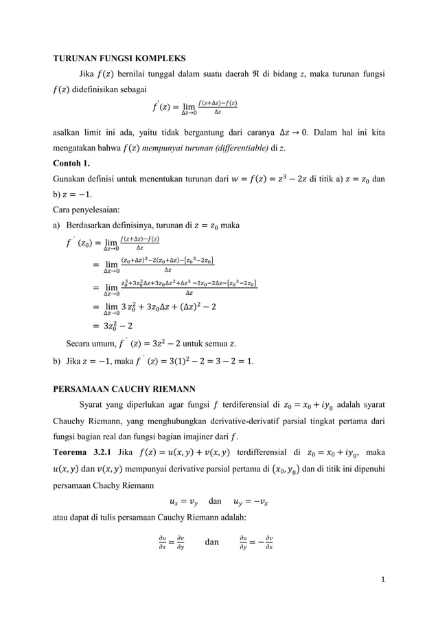 Turunan Fungsi Kompleks | PDF