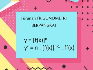 y = [f(x)]n
y’ = n . [f(x)]n-1 . f’(x)
Turunan TRIGONOMETRI
BERPANGKAT
 