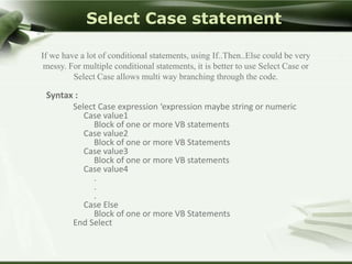 Control Structures in Visual Basic | PPSX