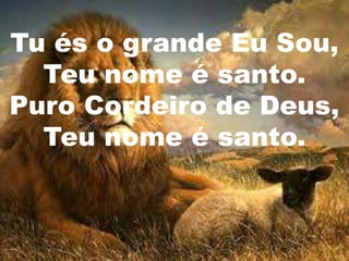 Tu és o grande Eu Sou,
  Teu nome é santo.
Puro Cordeiro de Deus,
  Teu nome é santo.
 