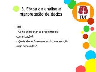 TUT: - Como solucionar os problemas de comunicação? Quais são as ferramentas de comunicação mais adequadas? 3. Etapa de análise e interpretação de dados 