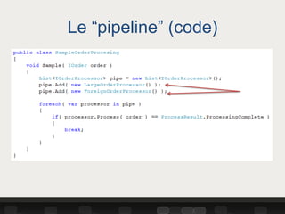 Le “pipeline” (code)
 