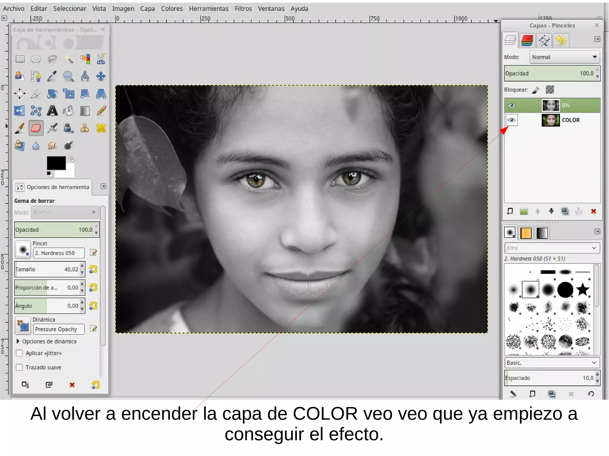 Al volver a encender la capa de COLOR veo veo que ya empiezo a
conseguir el efecto.
 