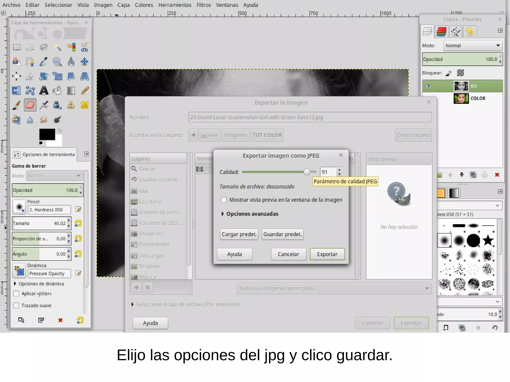 Elijo las opciones del jpg y clico guardar.
 