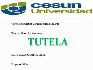 Alumno(a): Castillo González Rubén Eduardo

Materia: Derecho Romano.

Profesor: José Ángel Félix López.

Grupo: 01DRVA.

 