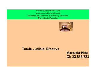 Universidad Fermin Toro
Vicerectorado Academico
Facultad de Ciencias Jurídicas y Politicas
Escuela de Derecho
Tutela Judicial Efectiva
Manuela Piña
CI: 23.835.723
 