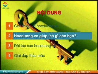 1 Giới thiệu về hocduong.vn
2 Hocduong.vn giúp ích gì cho bạn?
3 Đối tác của hocduong.vn
4 Giải đáp thắc mắc
NỘI DUNGNỘI DUNG
 