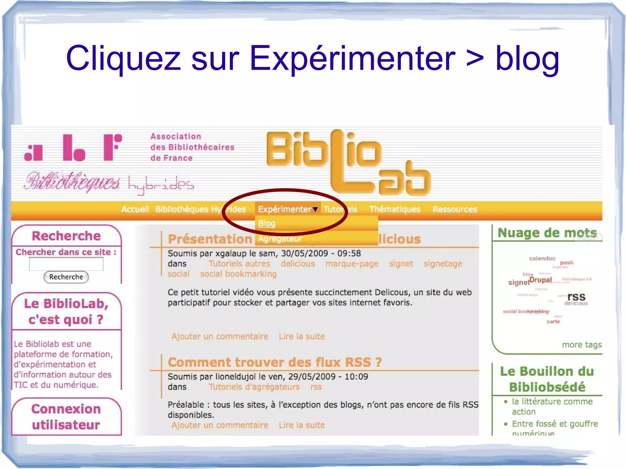 Créer un blog test sur la plateforme Bibliolab