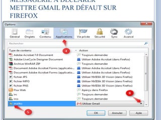 MESSAGERIE À DÉCLARER 
METTRE GMAIL PAR DÉFAUT SUR 
FIREFOX 
 