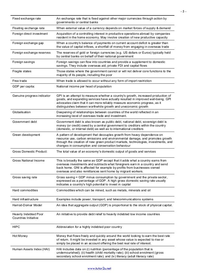Tutor2u A2 Macroeconomics Glossary - 