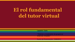 El rol fundamental
del tutor virtual
Lapasini, Carla
“Tutorías y moderación de grupos en
entornos virtuales”
Fecha de Presentación: 19/06/2014
 