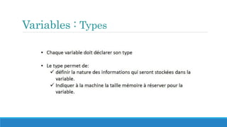 Variables : Types
 