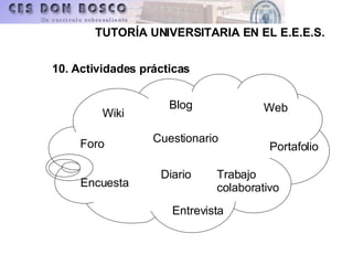 10. Actividades prácticas Wiki Foro Cuestionario Web Portafolio Blog Entrevista Diario Encuesta Trabajo colaborativo 