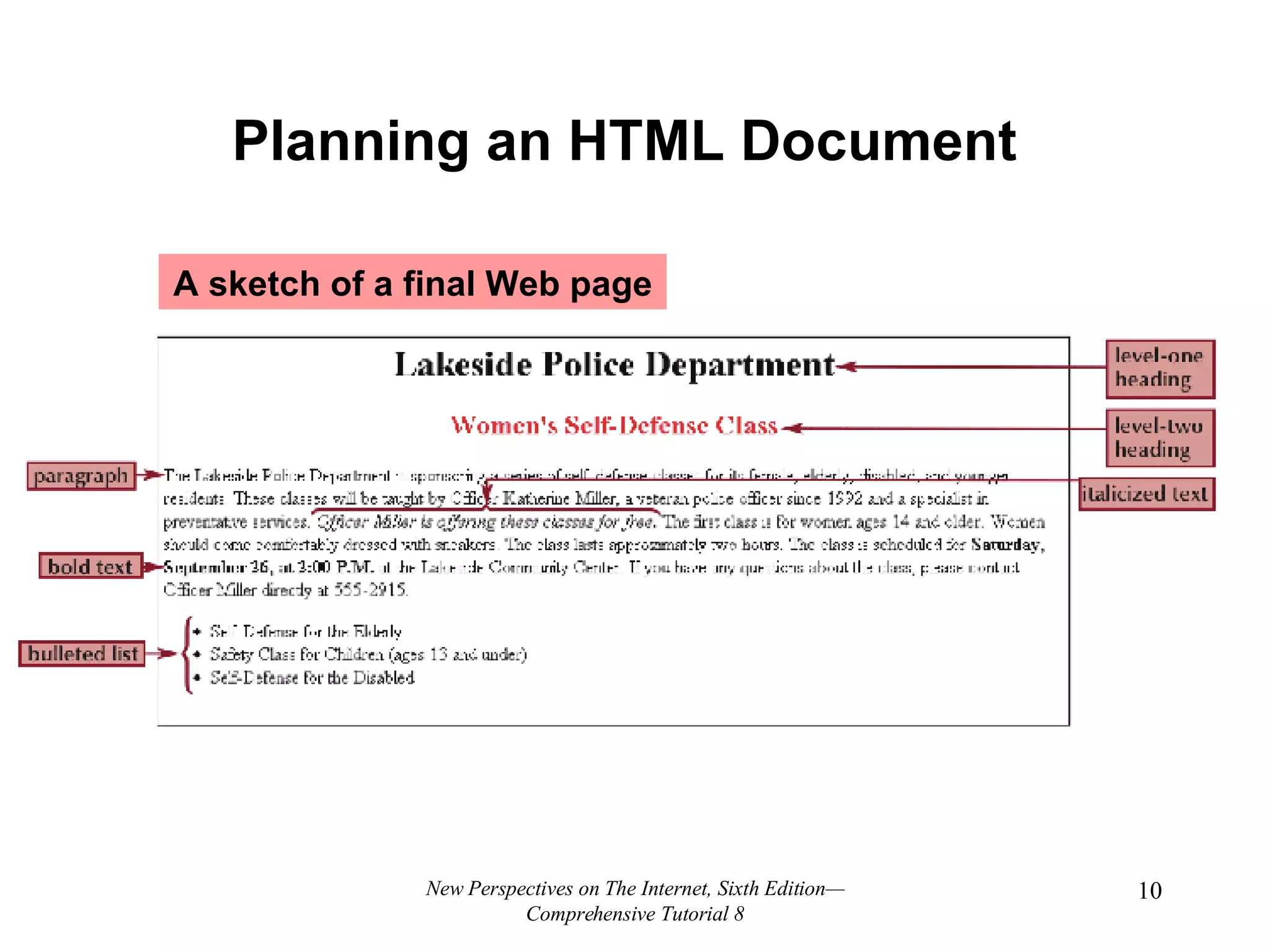 Planning an HTML Document A sketch of a final Web page New Perspectives on The Internet, Sixth Edition—Comprehensive Tutorial 8 